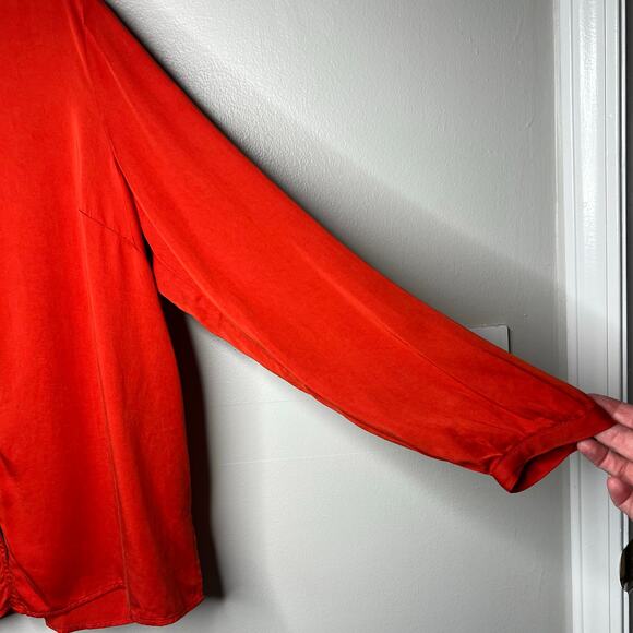 J. Jill Button Front Long Sleeve Blouse Top Orange Red Size M Modal Office Boho - Picture 7 of 13